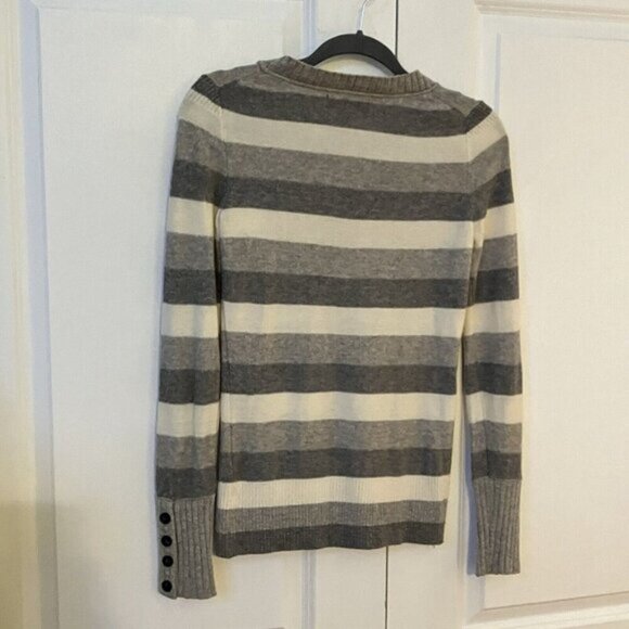 Banana Republic Sweater Womens S Luxury Cashmere Blend Stripes Gray Neutral Knit - Picture 2 of 5